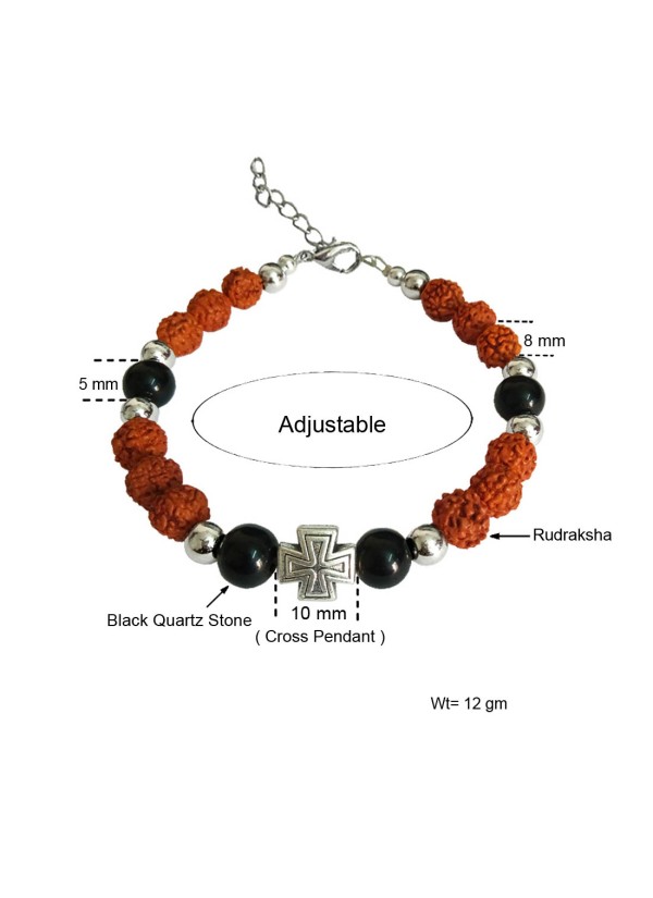 Stylish  Cross Black Quartz Rudraksha Bracelet